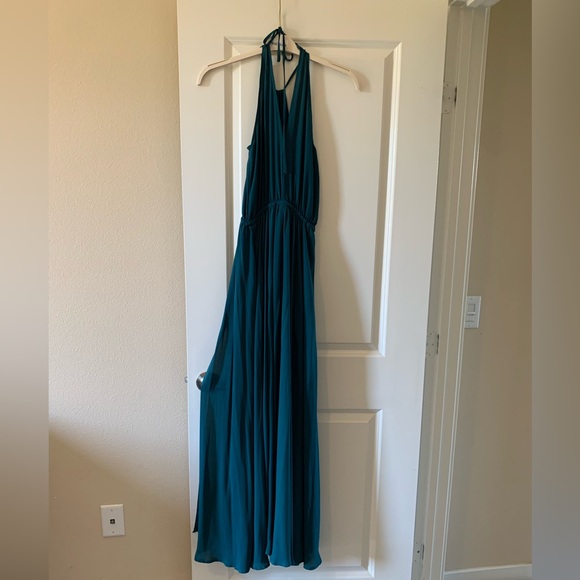 Pink blush forest green tierd off the should dress - Picture 3 of 6